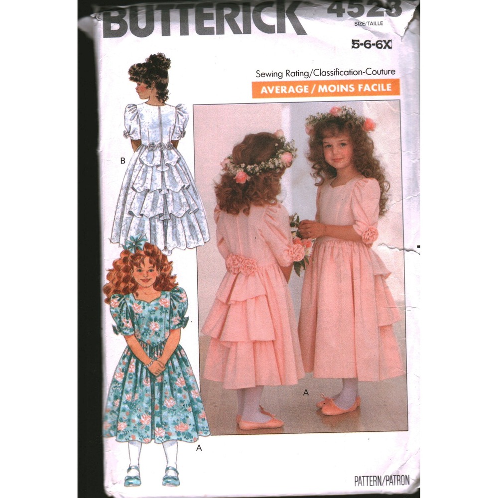 Butterick 4528 Sewing Pattern Kids Dress Tiered Ruffle Back Size 5-6-6X Vintage